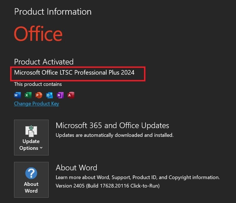Kích hoạt Office 2024 LTSC thành công